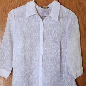 Women's Notations White embroidered threaded pattern Blouse Large